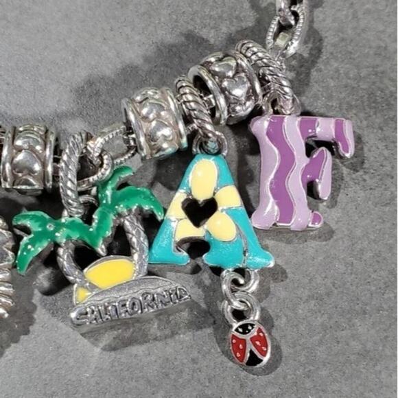 Brighton Charm Bracelet Silver Pl Travel Theme Seahorse Palm Tree Ladybug Heart - Picture 6 of 9